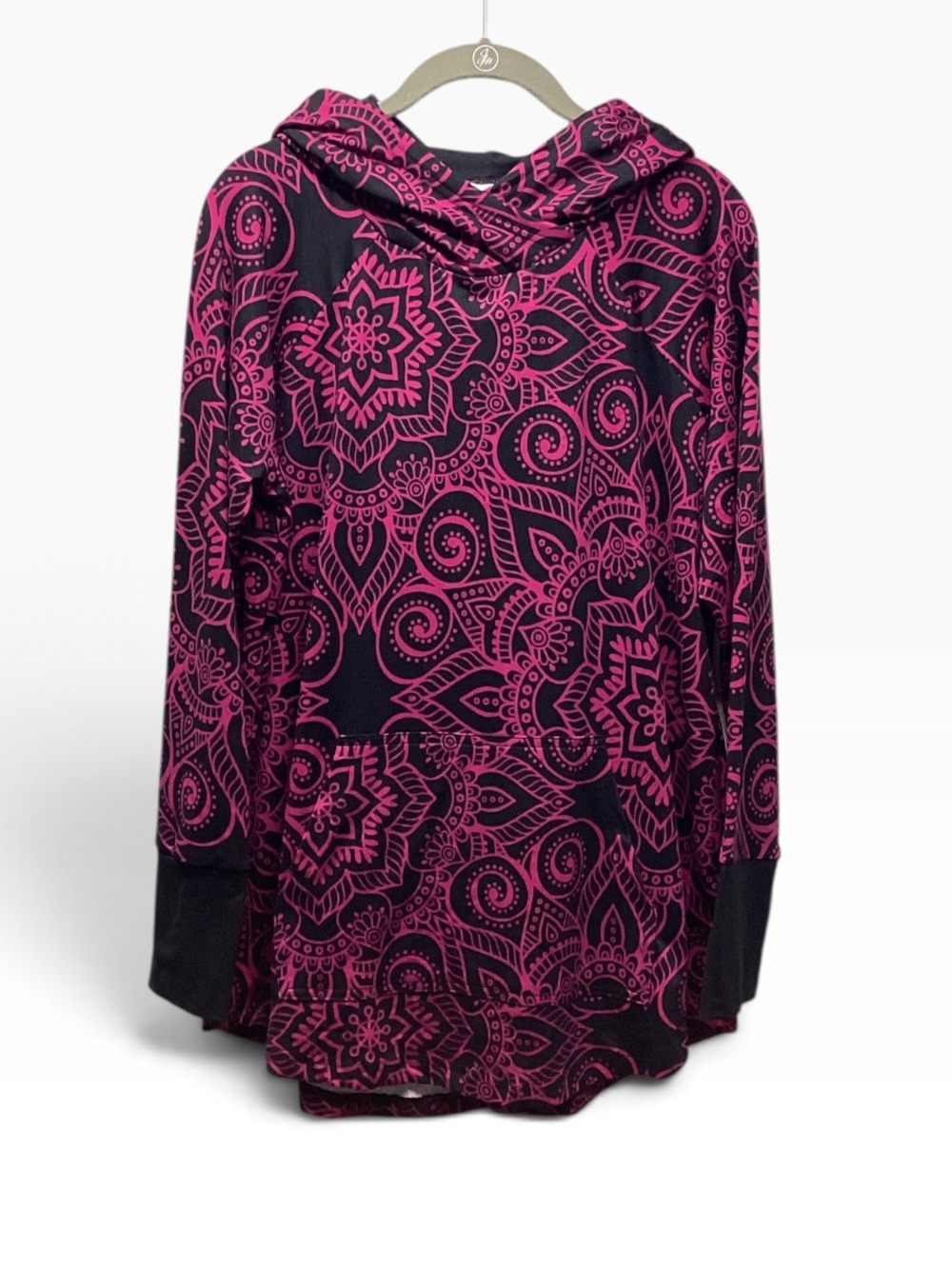 LulaRoe Amber lightweight hoodie magenta and black mandala pattern size Large